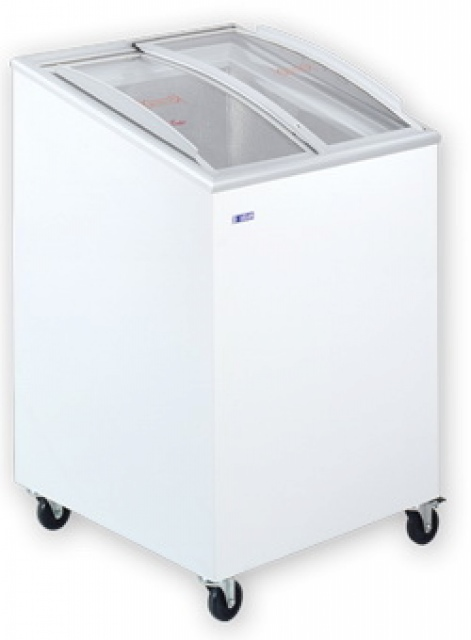 UDD 100 SCEB Chest freezer with slanting, sliding and convexed glass door
